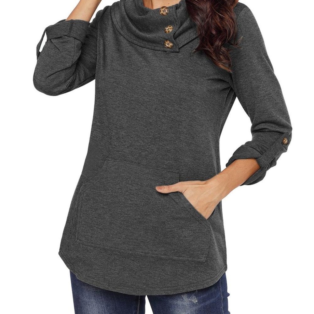 Button cowl neck pullover top